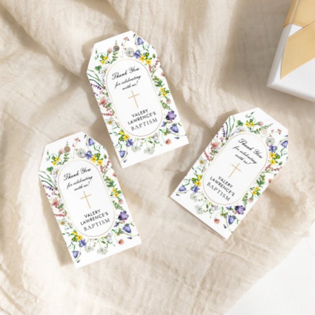 Wildblommor Baptism Boho Chic Presentetikett (Skapare uppladdad)