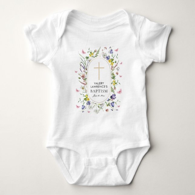 Wildblommor Baptism Boho Chic T Shirt (Framsida)