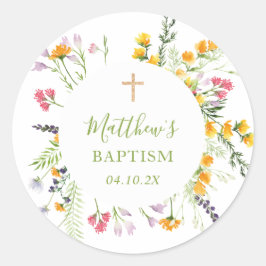 Wildblommor Baptism Communion Favor Sticker Runt Klistermärke