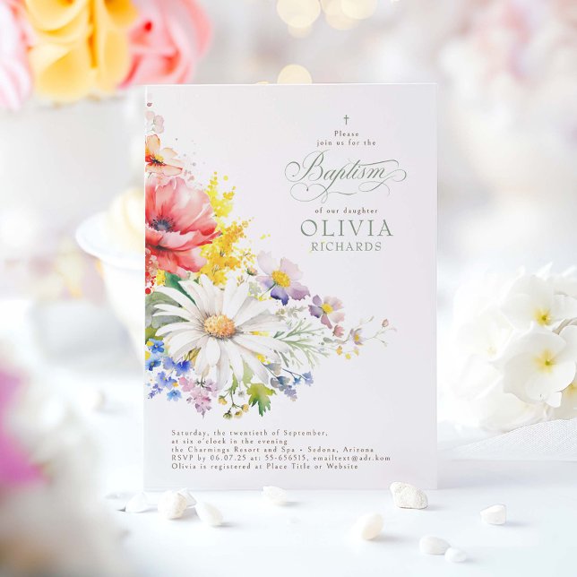Wildblommor Baptism Inbjudningar (Wildflowers Baptism Invitations)