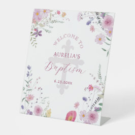 Wildblommor Baptism Välkomna Pedestal-tecken