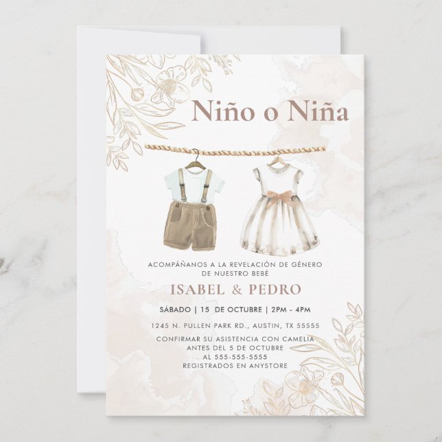 Wildblommor Barnkläders Spanska Genderna Reveal Inbjudningar (Framsida)