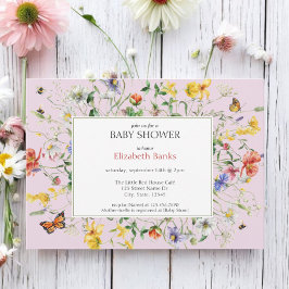 Wildblommor, bin och Butterflies Baby Shower Inbjudningar