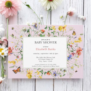 Wildblommor, bin och Butterflies Baby Shower Inbjudningar