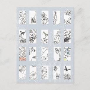 Wildblommor Black Bläck Pen Sketches Botanical Art Vykort