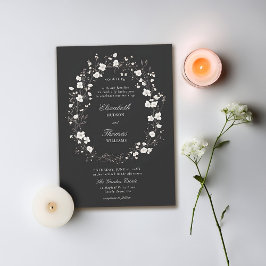 Wildblommor Black White Formal Elegant bröllop Inbjudningar