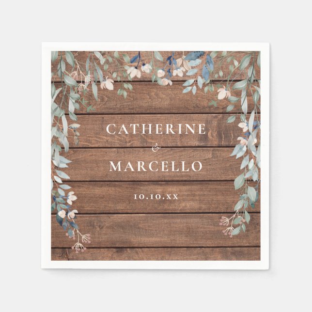 Wildblommor Blommigt Cascade Rustic Wood Bröllop Pappersservett (Framsidan)