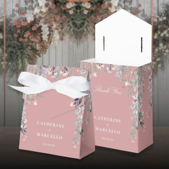 Wildblommor Blommigt Dusty Ro Rosa Bröllop Presentaskar (Wildflowers Floral Dusty Rose Pink Wedding Favor Boxes)