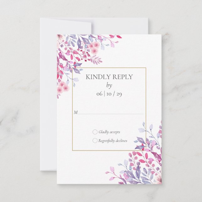 Wildblommor Blommigt Guld Geometric Bröllop OSA Kort (Framsida)