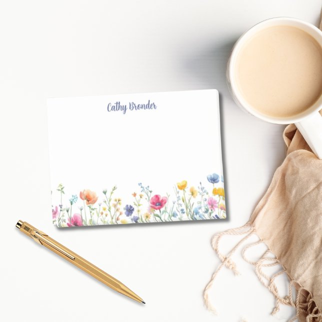 Wildblommor Blommigt Personlig Namn Stationery Post-it Block (Wildflower Floral Personalized Name Stationery Post-it Notes )