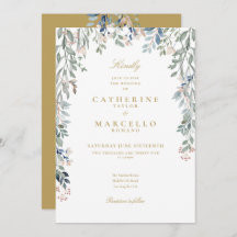 Wildblommor Blommigt QR Code Guld Bröllop