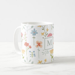 Wildblommor Blommönster Monogram Kaffemugg