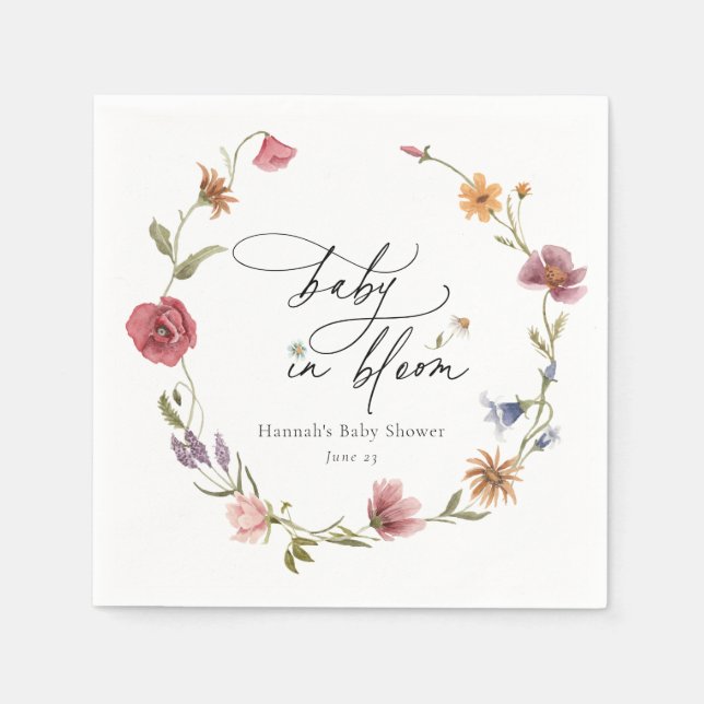 Wildblommor Bloom Baby Shower Napkins Pappersservett (Framsidan)