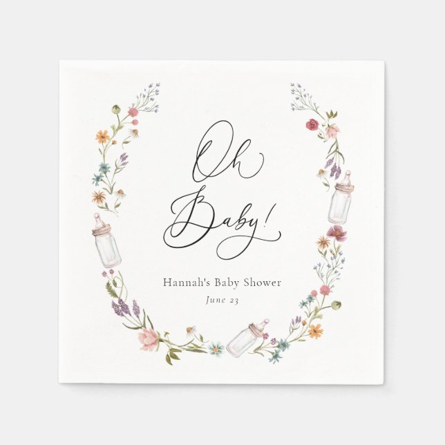 Wildblommor Bloom Baby Shower Oh baby Napkins Pappersservett (Framsidan)