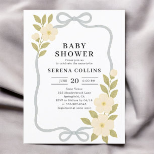 Wildblommor Blue Bow Baby Shower Vykort