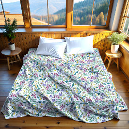 Wildblommor Blue Fleece Blanket, Large