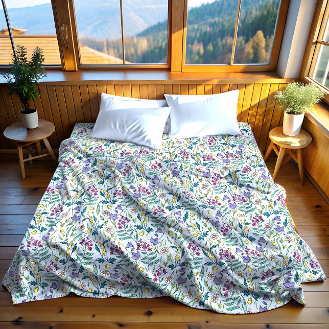 Wildblommor Blue Fleece Blanket, Large (Wildflowers Blue Fleece Blanket, Large)