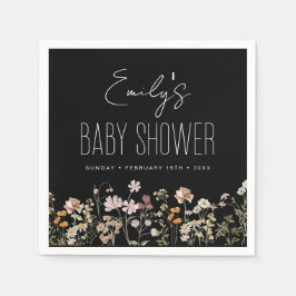Wildblommor Boho Baby Shower in Bloom Black Pappersservett