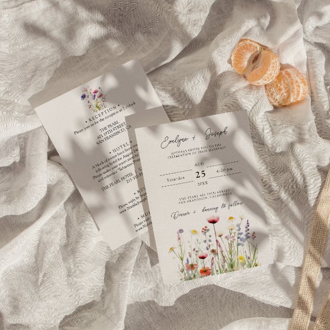 Wildblommor Boho Blommigt Garden allt i ett Bröllo Inbjudningar (Skapare uppladdad)