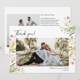 Wildblommor boho Bröllop Tack för fotot Kort