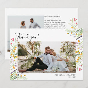 Wildblommor boho Bröllop Tack för fotot Kort