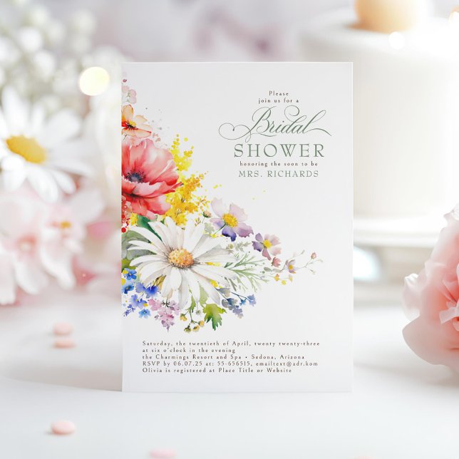 Wildblommor Boho Möhippa Inbjudningar (Wildflowers Bridal Shower Invitations)