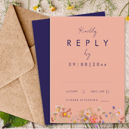 Wildblommor Boho Navy Peach Fall Wedding Reply OSA Kort