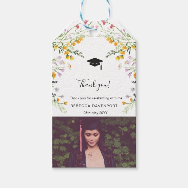 Wildblommor boho Studenten Tack för fotot Presentetikett (Framsidan)