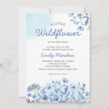 Wildblommor Boho vattencolor Blue Blommigt Baby Sh