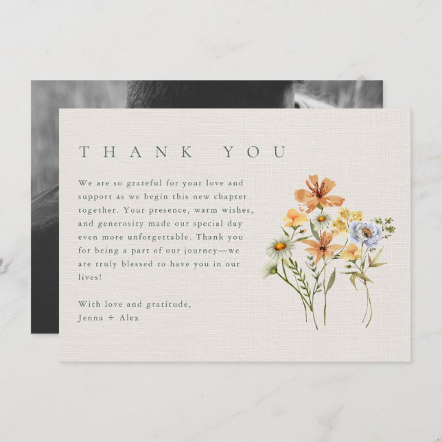 Wildblommor Botanical Garden Wedding Photo Tack Kort (Fram/baksida)