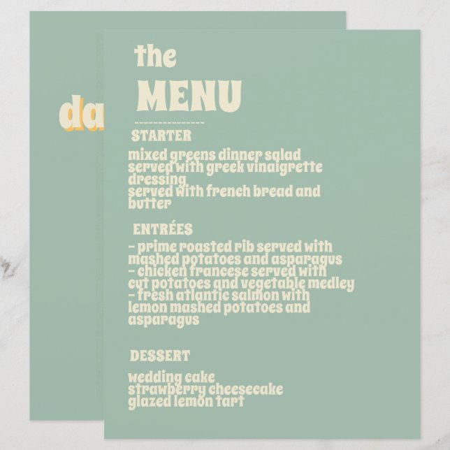 Wildblommor Botanical Garden WedMenu (Fram/baksida)