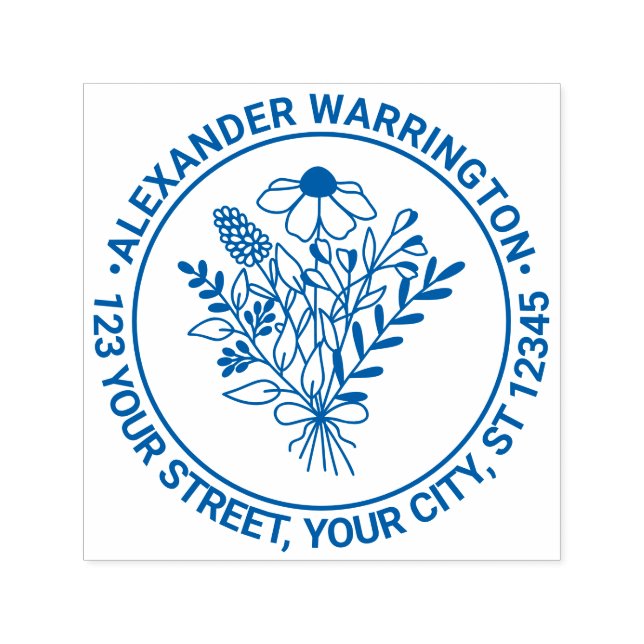 Wildblommor Bouquet #1 Namn Returadress Självfärgande Stämpel (Design)