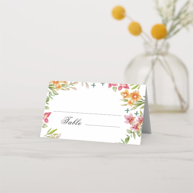 Wildblommor Bröllop ,Boho Blommigt Place Card Placeringskort (Framsida)