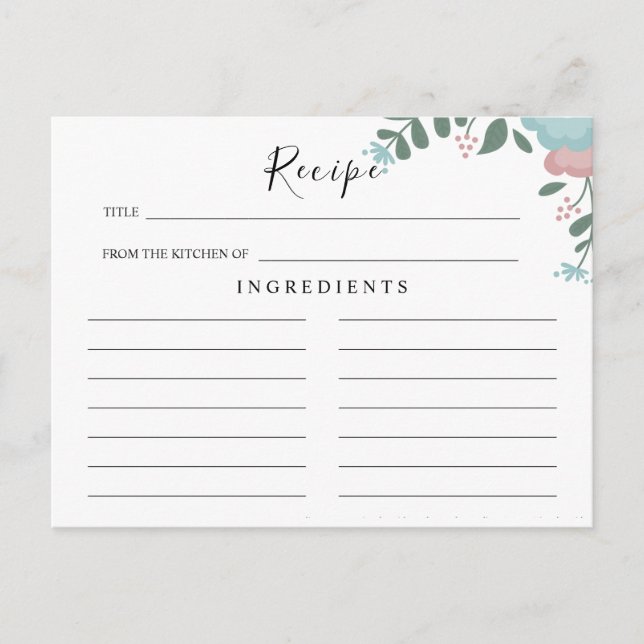 Wildblommor Bröllop ,Boho Blommigt Recept Card Vykort (Framsida)