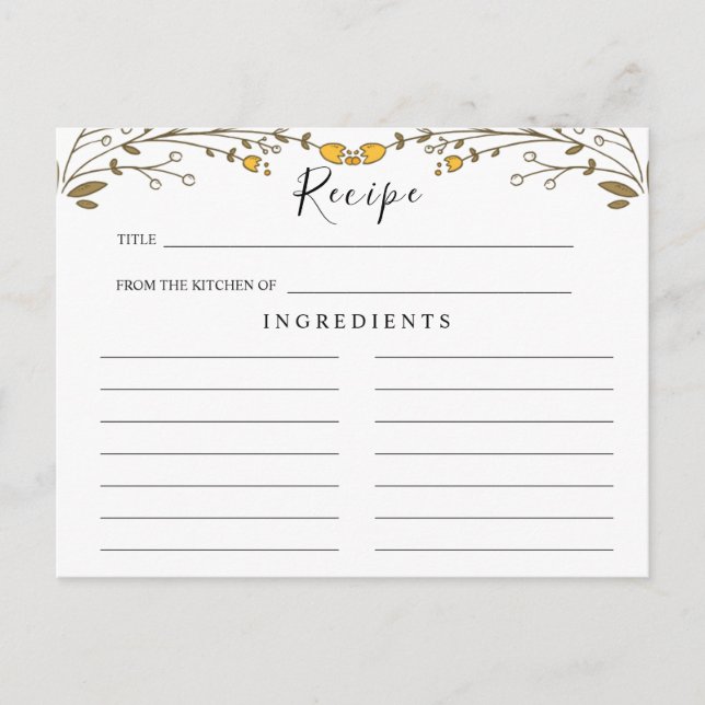 Wildblommor Bröllop ,Boho Blommigt Recept Card Vykort (Framsida)