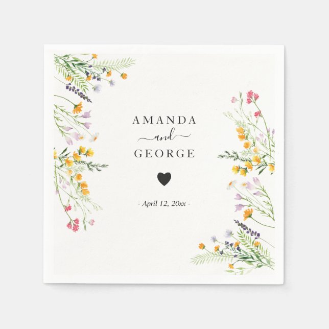 Wildblommor Bröllop cocktails Pappersservett (Framsidan)