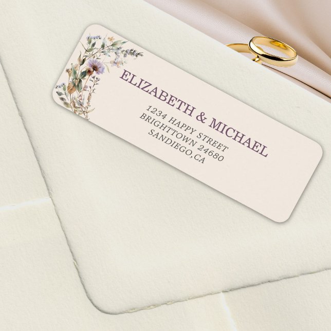 Wildblommor Bröllop Elegant Modern Adress Returadress Etikett (Skapare uppladdad)