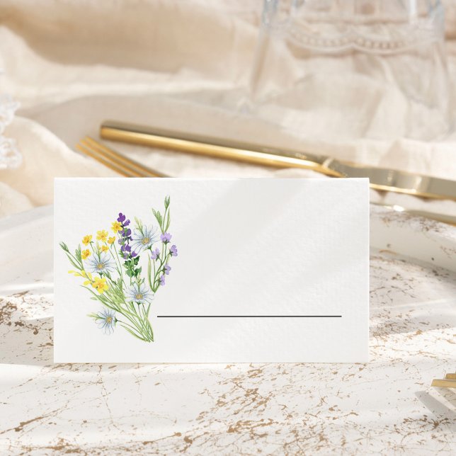 Wildblommor Bröllop Meadow Flowers Ram Placeringskort (Individual place cards with pretty bouquets of wildflowers inside and out)