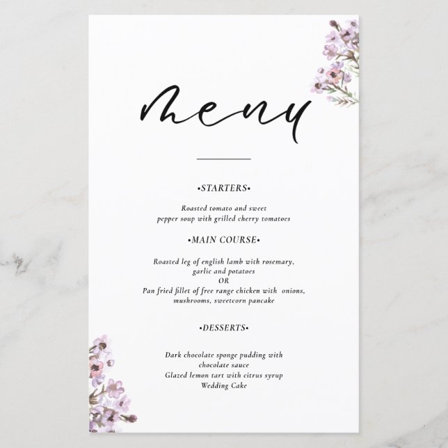Wildblommor Bröllop Menu (Framsida)