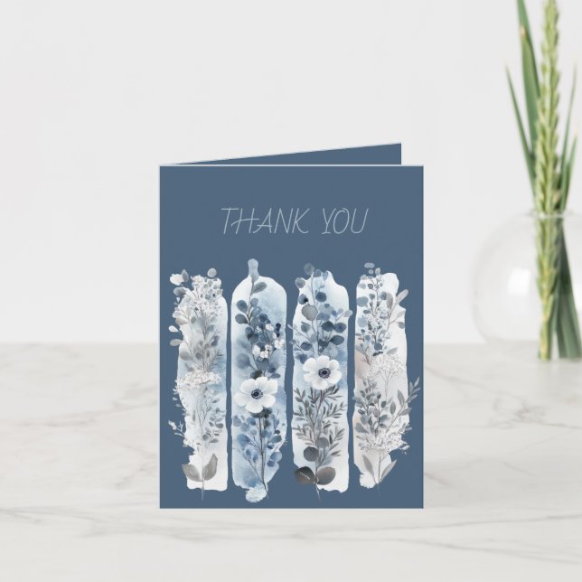 Wildblommor Brushstrokes Blue och Blek Blue Tack Kort (Framsida)