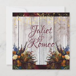 Wildblommor, Burgundy Ribbon & Ljus Bröllop Inbjudningar