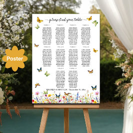 Wildblommor Butterflies 10 Bord Bröllop Seating Poster