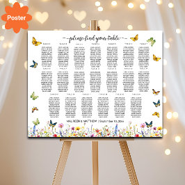 Wildblommor Butterflies 20 Bord Bröllop Seating Poster