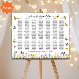 Wildblommor Butterflies 21 Bord Bröllop Seating Poster