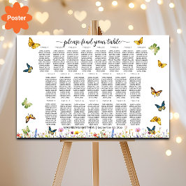 Wildblommor Butterflies 22 Bord Bröllop Seating Poster