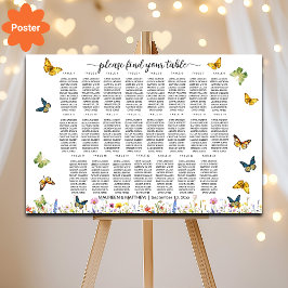 Wildblommor Butterflies 23 Bord Bröllop Seating Poster