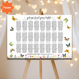 Wildblommor Butterflies 24 Bord Bröllop Seating Poster
