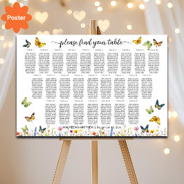 Wildblommor Butterflies 26 Bord Bröllop Seating Poster