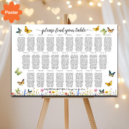 Wildblommor Butterflies 27 Bord Bröllop Seating Poster
