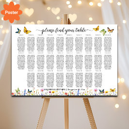 Wildblommor Butterflies 28 Bord Bröllop Seating Poster